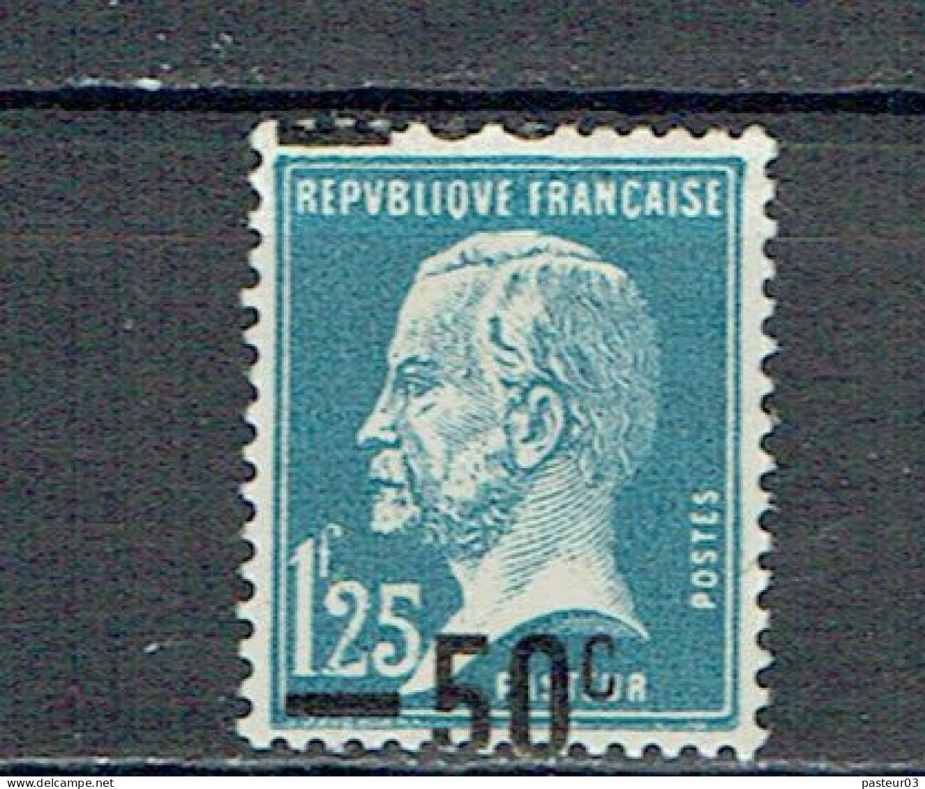 222 Pasteur 50 C. Sur 1,25 F. Bleu Surcharge Décalée Charnière - 1922-26 Pasteur