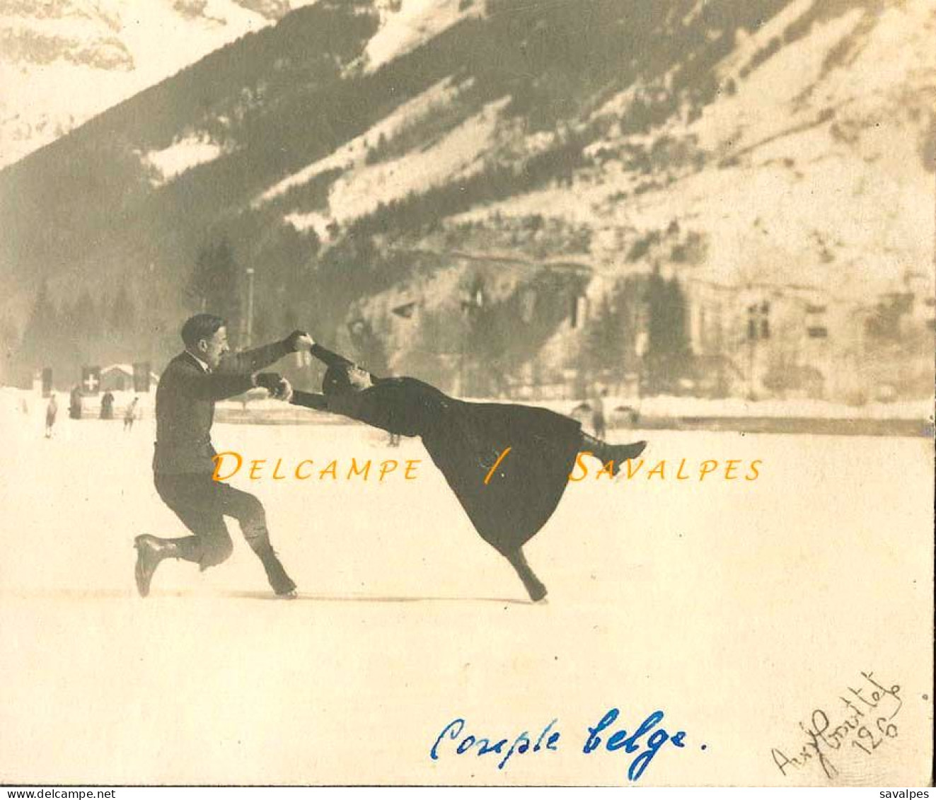 Chamonix 1924 * Patinage Georgette Herbos Georges Wagemans (Belgique) Jeux Olympiques * Carte Photo Couttet - Lugares