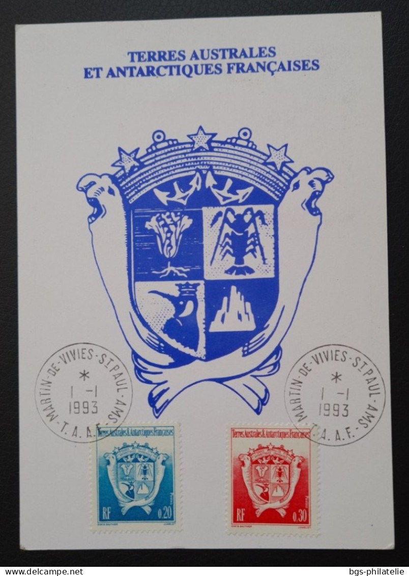 TAAF, T Numéros 171, 172 Et PA 125 Au Dos Oblitérés De St PAUL Le 1/1/1993 Sur Carte. - Covers & Documents