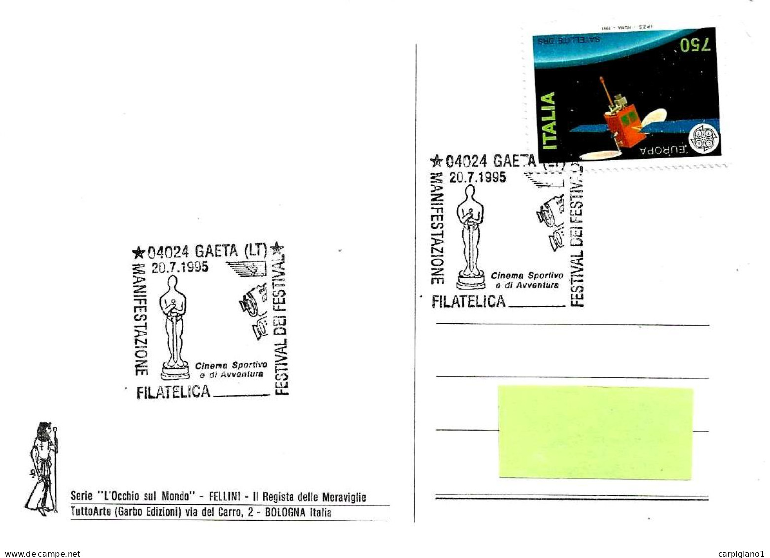 ITALIA ITALY - 1995 GAETA (LT) Festival Dei Festival Cinema Sportivo Avventura (premio Oscar) Su Cartolina Fellini -7774 - 1991-00: Poststempel