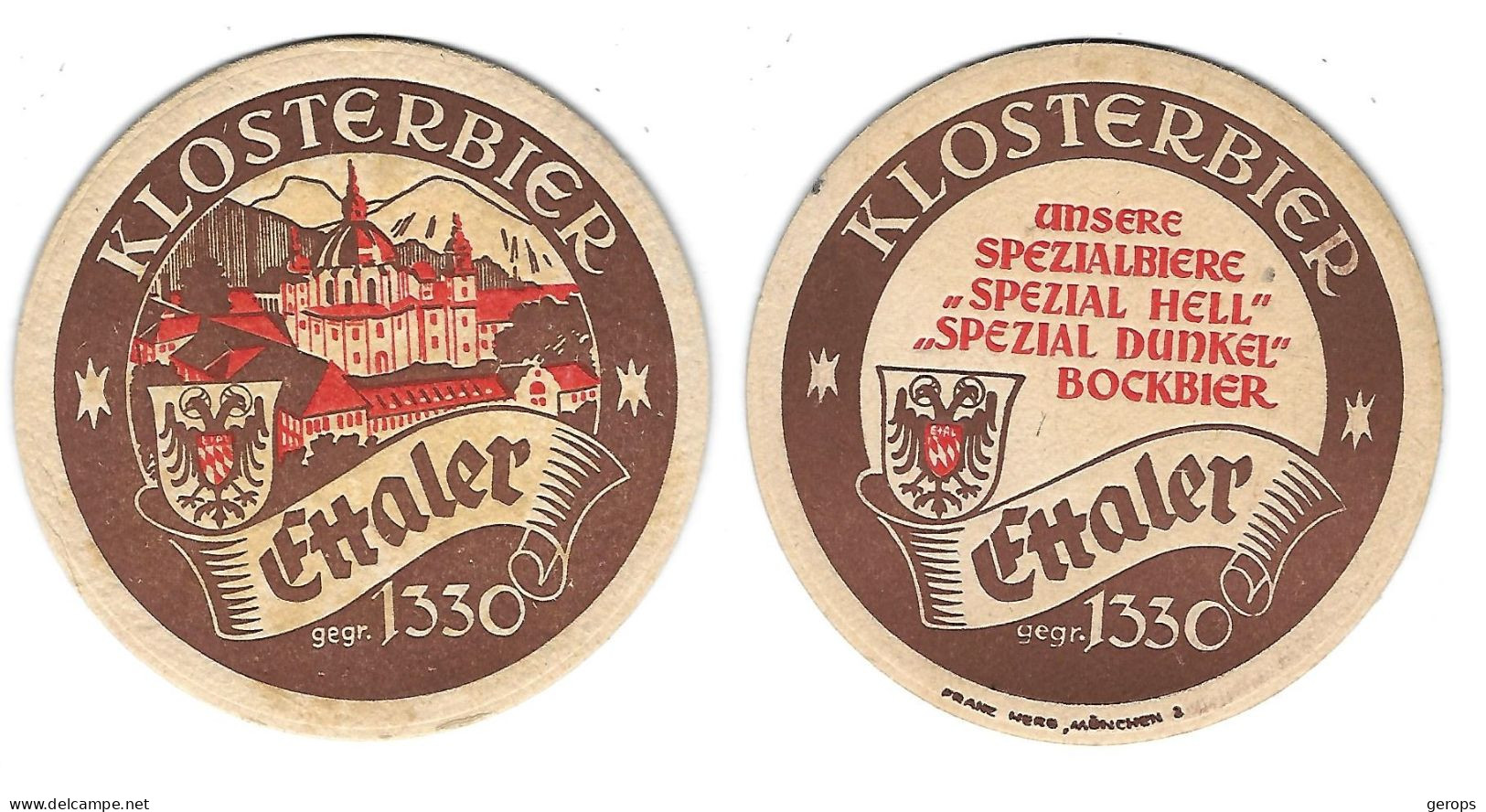 929a Alt Bierdeckel Ettaler Klosterbier Brauerei Kloster Ettal Bayern 1330 Oberbayern. - Bierdeckel