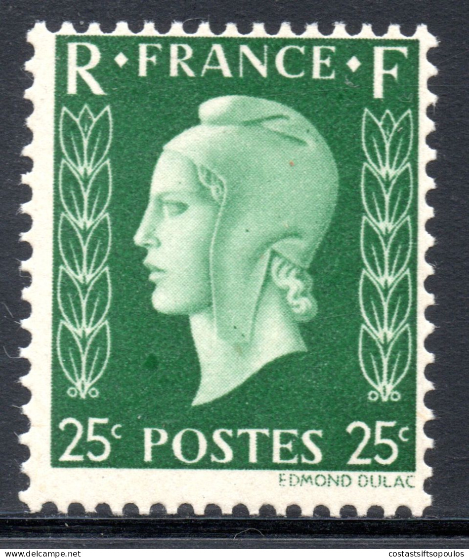 2803. FRANCE 1942 MARIANNE DE DULAC NEVER ISSUED 25 C. # 701 A MNH, SIGNED - Unused Stamps