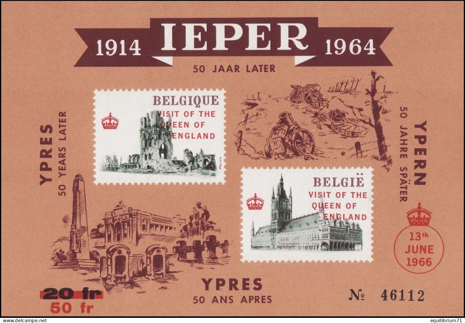 E101** - Ypres "50 Ans Plus Tard" Avec Surch Rouge / Ieper "50 Jaar Later" Met Rode Opdruk - 1914-1964 - Guerre Mondiale (Première)