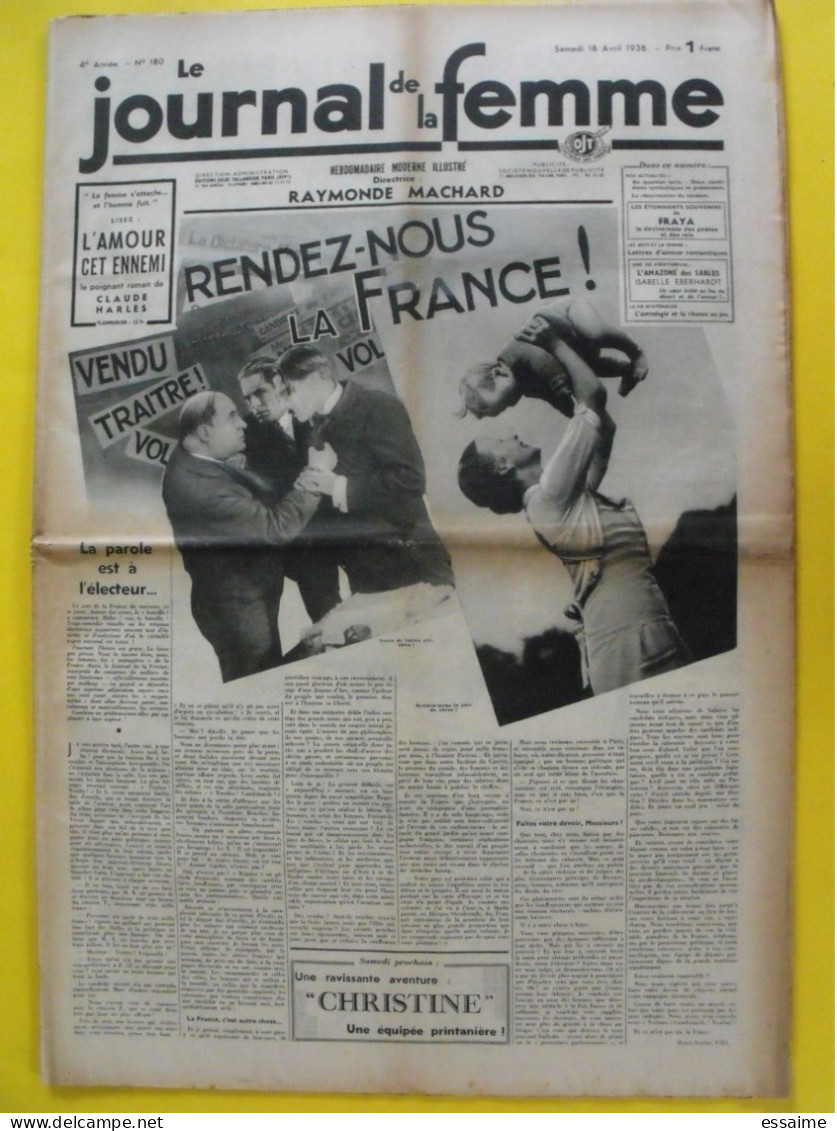 6 N° De Le Journal De La Femme De 1936. Revue Féminine Hauptmann Métiers De Gosses Massacres De Palestine Négue Ethiopie - 1900 - 1949