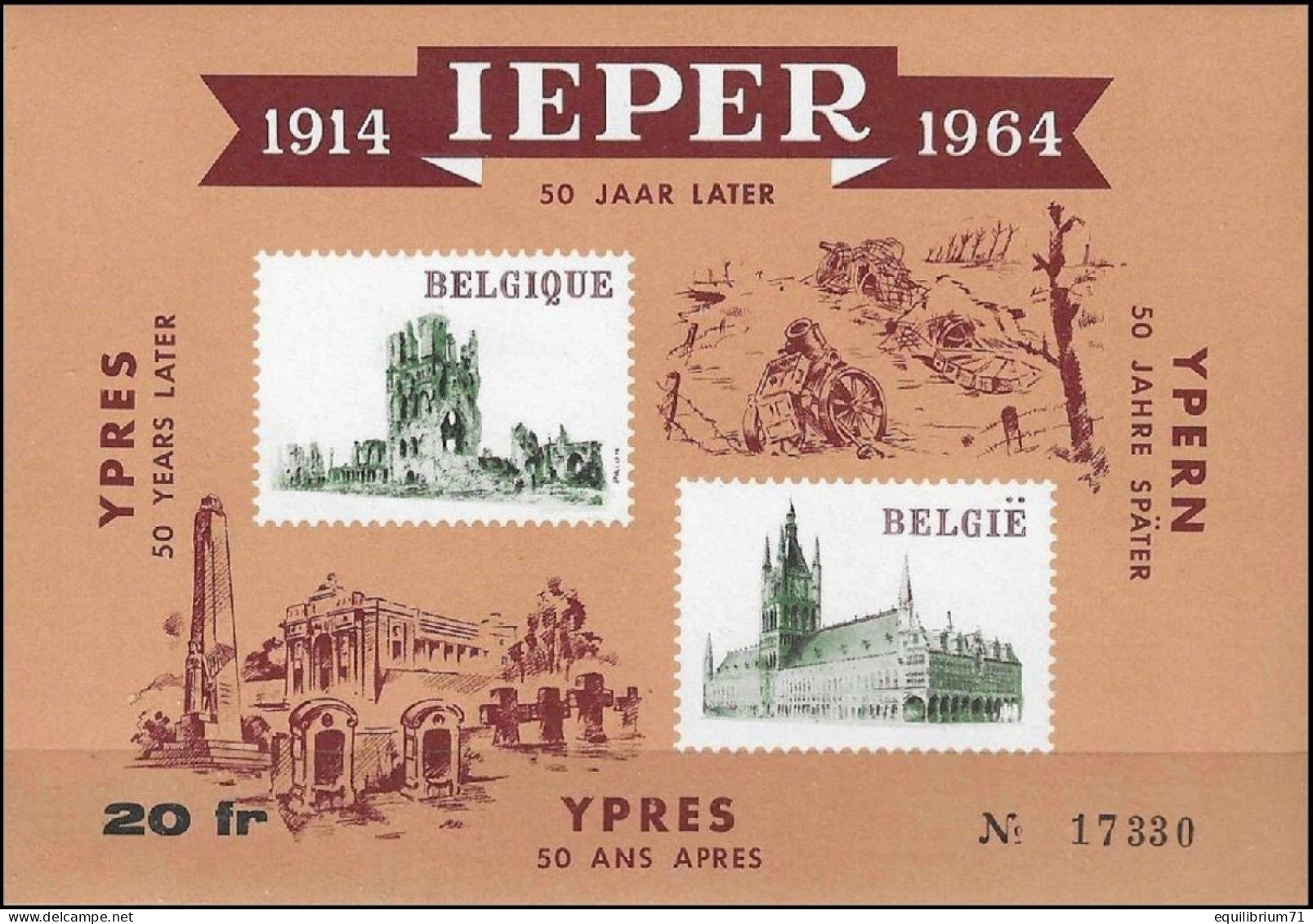E89** - Ypres "50 Ans Plus Tard" / Ieper "50 Jaar Later" / Ieper "50 Jahre Später" - 1914-1964 - Vignetten (Erinnophilie)