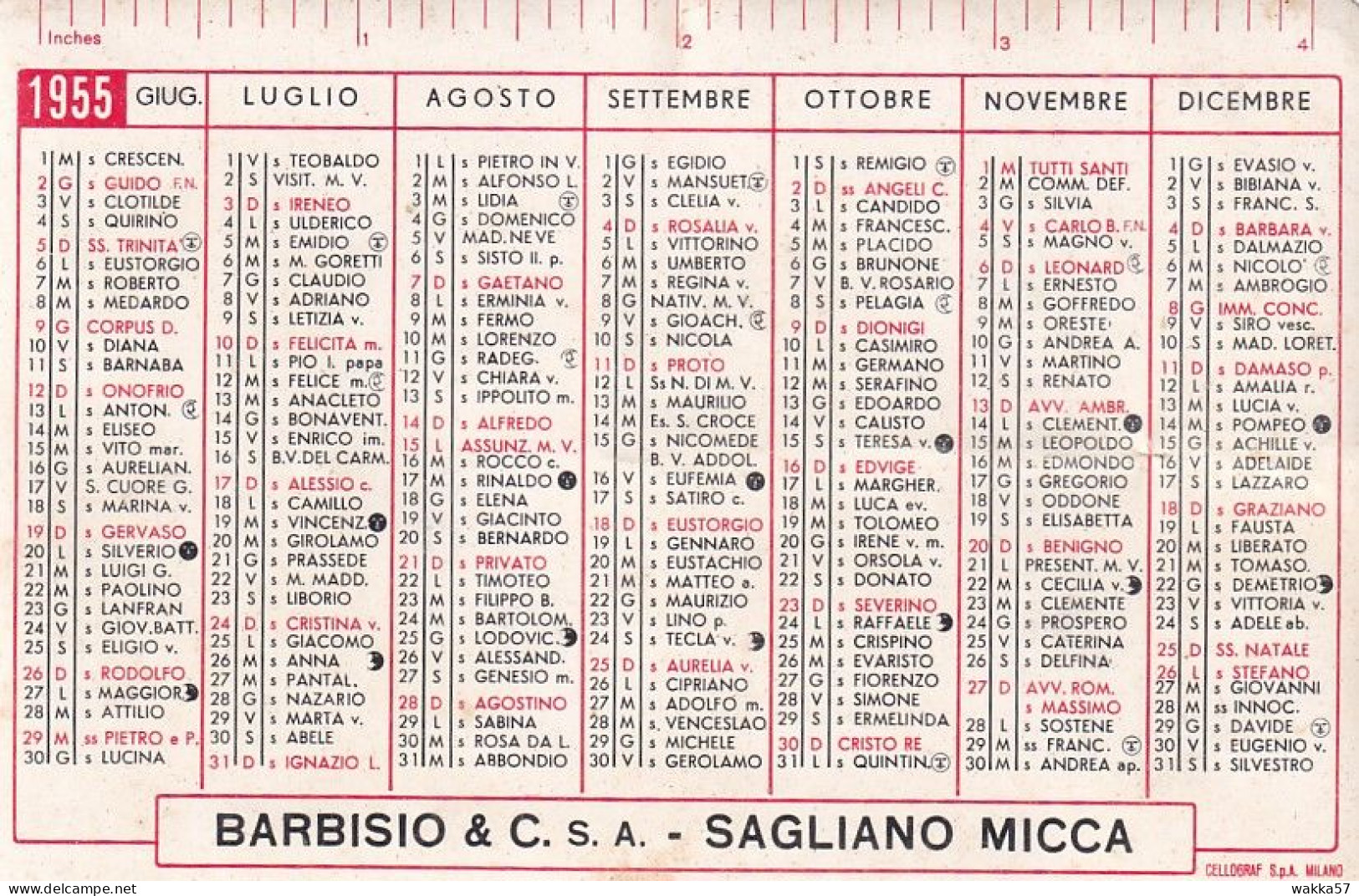 XK 656 Calendarietto Tascabile In BARBISIO 1955 - Tamaño Pequeño : 1941-60