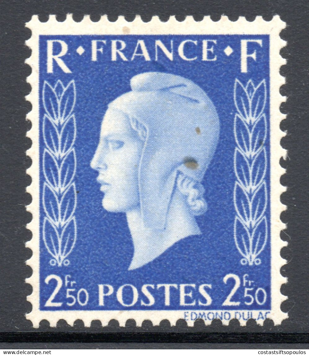 2805. FRANCE 1942 MARIANNE DE DULAC NEVER ISSUED 2.50 FR. # 701 C MNH, SIGNED - Ongebruikt