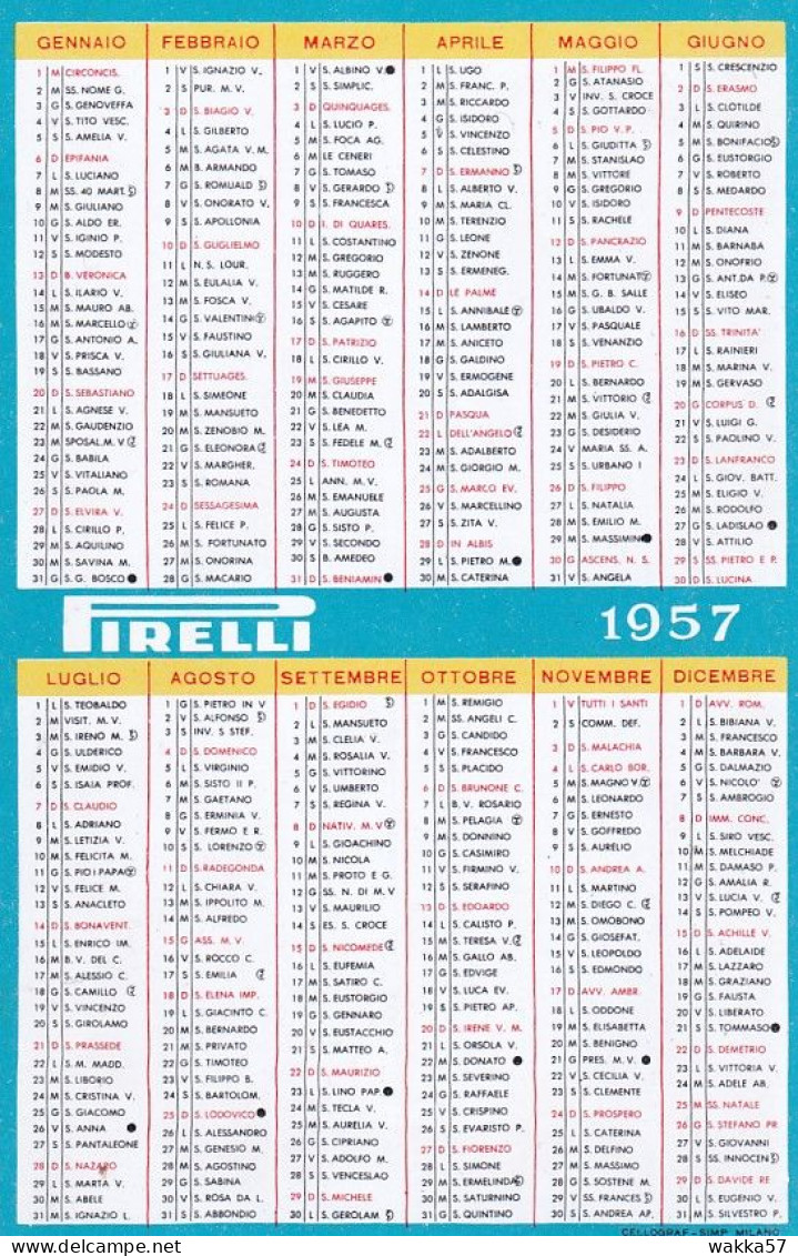 XK 657 Calendarietto Tascabile  Pirelli 1957 - Kleinformat : 1941-60