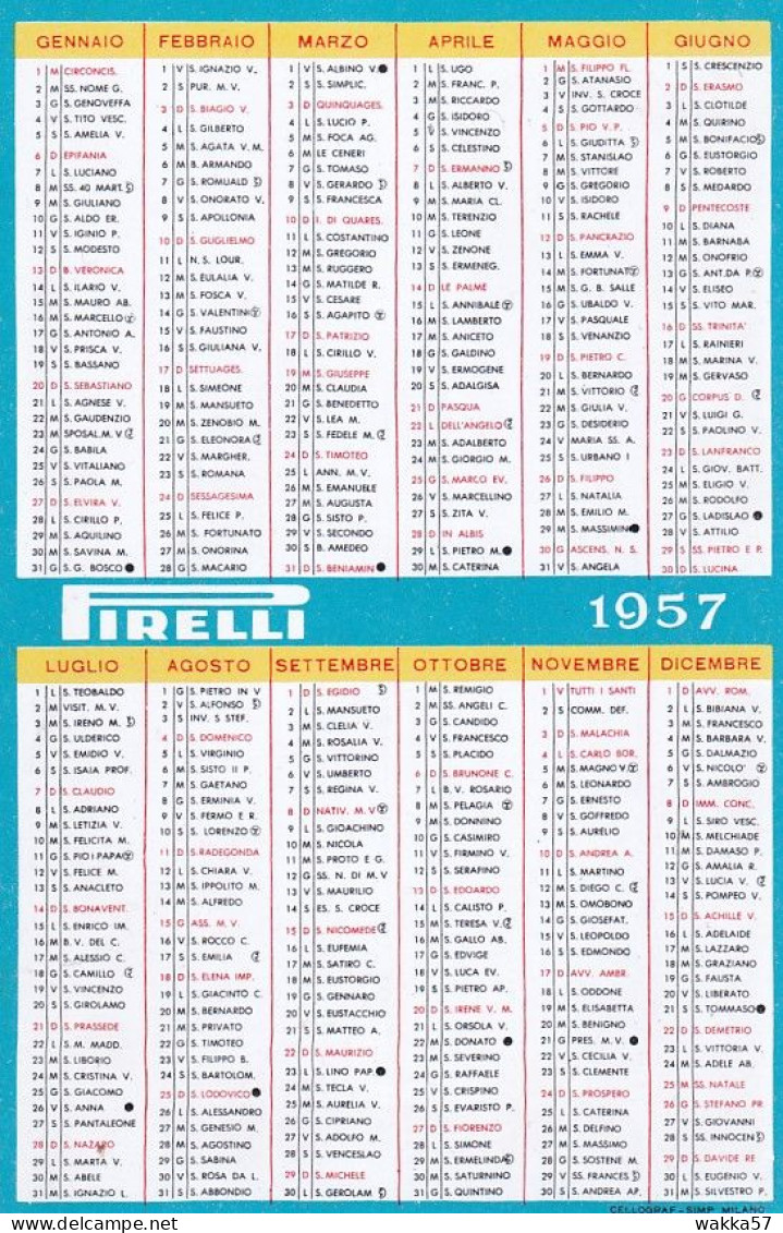 XK 657 Calendarietto Tascabile  Pirelli 1957 - Formato Piccolo : 1941-60