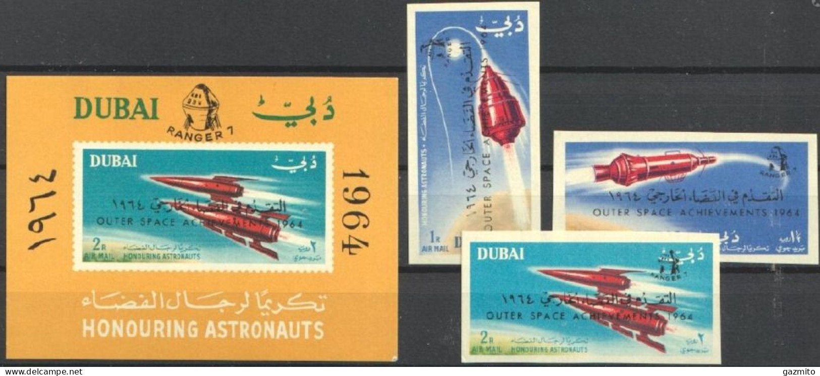 Dubai 1964, Space, Overp. Outer Space Achievement 1964, 3val+BF IMPERFORATED - Asie