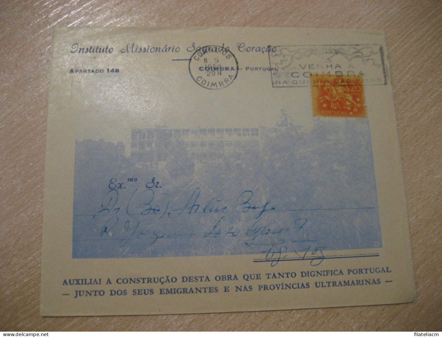 COIMBRA 1959 To Figueira Da Foz Cancel Instituto Missionario Sagrado Coraçao Cover PORTUGAL - Briefe U. Dokumente