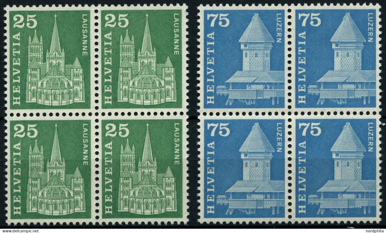 SCHWEIZ BUNDESPOST 700,707yI  VB **, 1960, 25 Und 75 C. Postgeschichtliche Motive Und Baudenkmäler, Phosphoreszenz Rücks - Unused Stamps