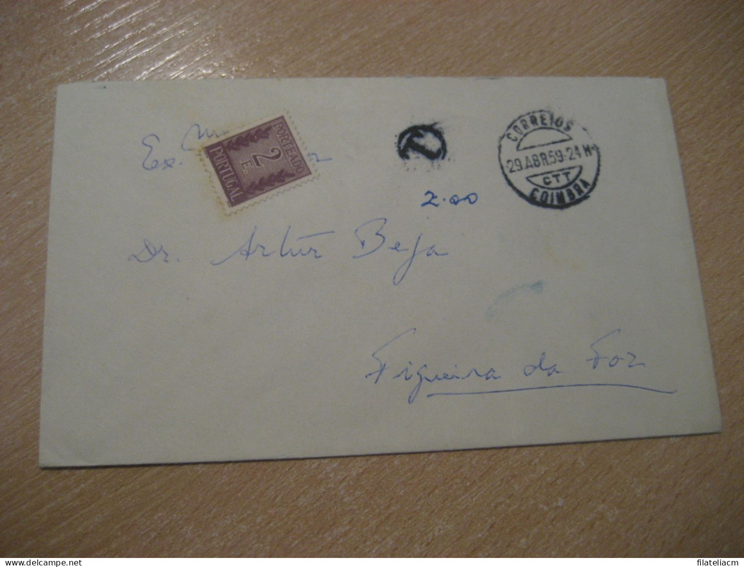 COIMBRA 1959 To Figueira Da Foz Porteado Tax Taxed Stamp Cancel Cover PORTUGAL - Briefe U. Dokumente