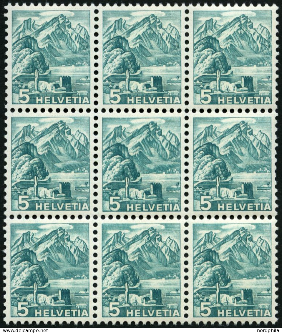 SCHWEIZ BUNDESPOST 298zDPIII **, 1936, 5 C. Bläulichgrün, Geriffelter Gummi, Doppelprägung Im Gesamten Markenbild, Im Ne - Used Stamps