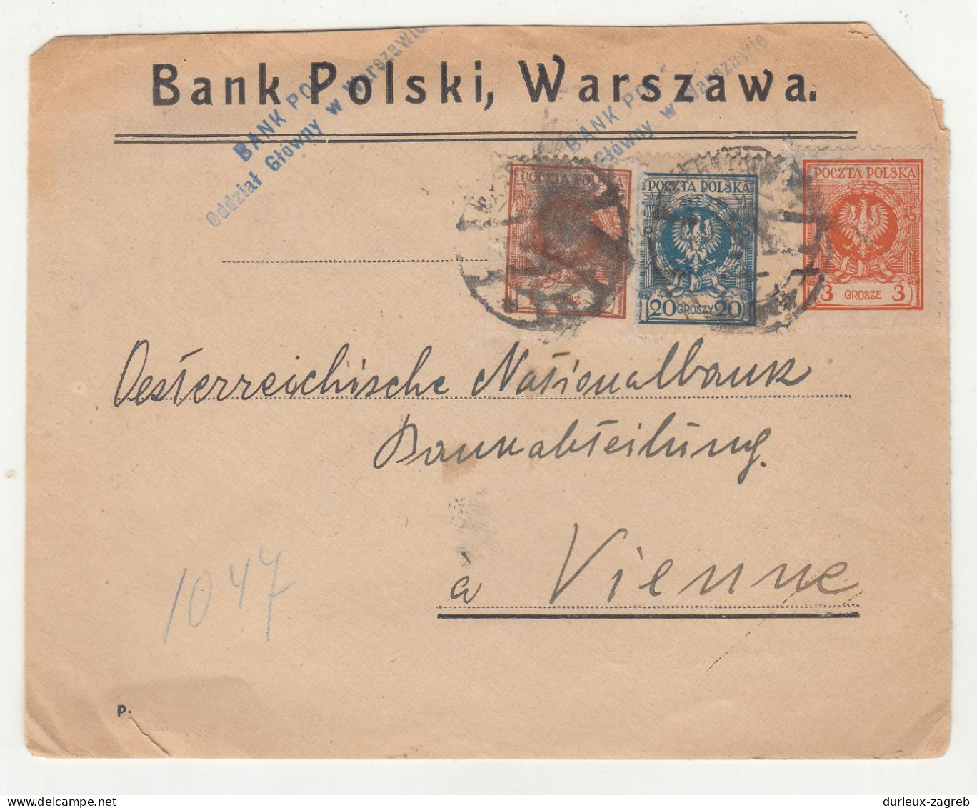 Bank Polski, Warszawa Company Letter Cover Posted 192? To Vienne B240401 - Briefe U. Dokumente