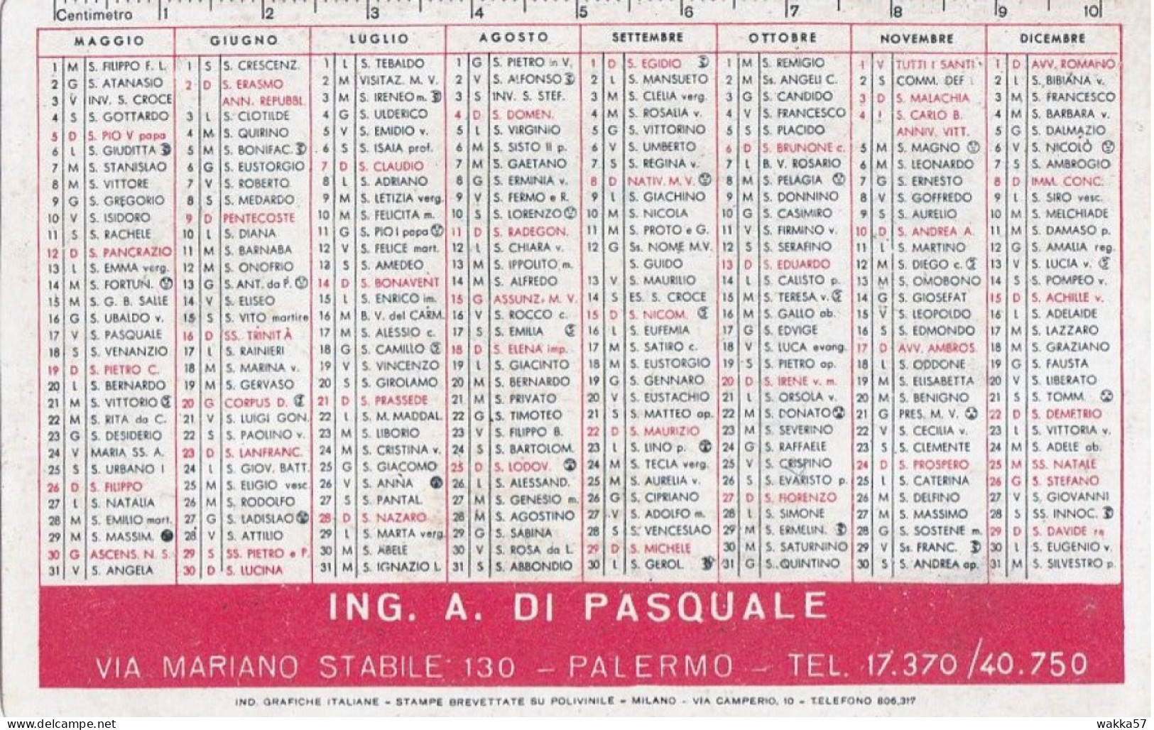 XK 660 Calendarietto Tascabile  Macchine Industriali Ing, Di Pasquale Palermo 1957 - Petit Format : 1941-60