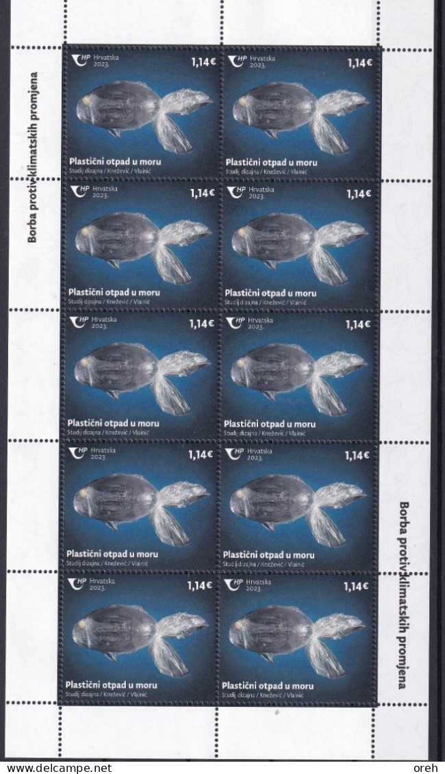 CROATIA 2023,FAUNA, FISH, CLIMATE ACTION,PLASTIC IN THE SEE,SHEET,MNH - Croazia