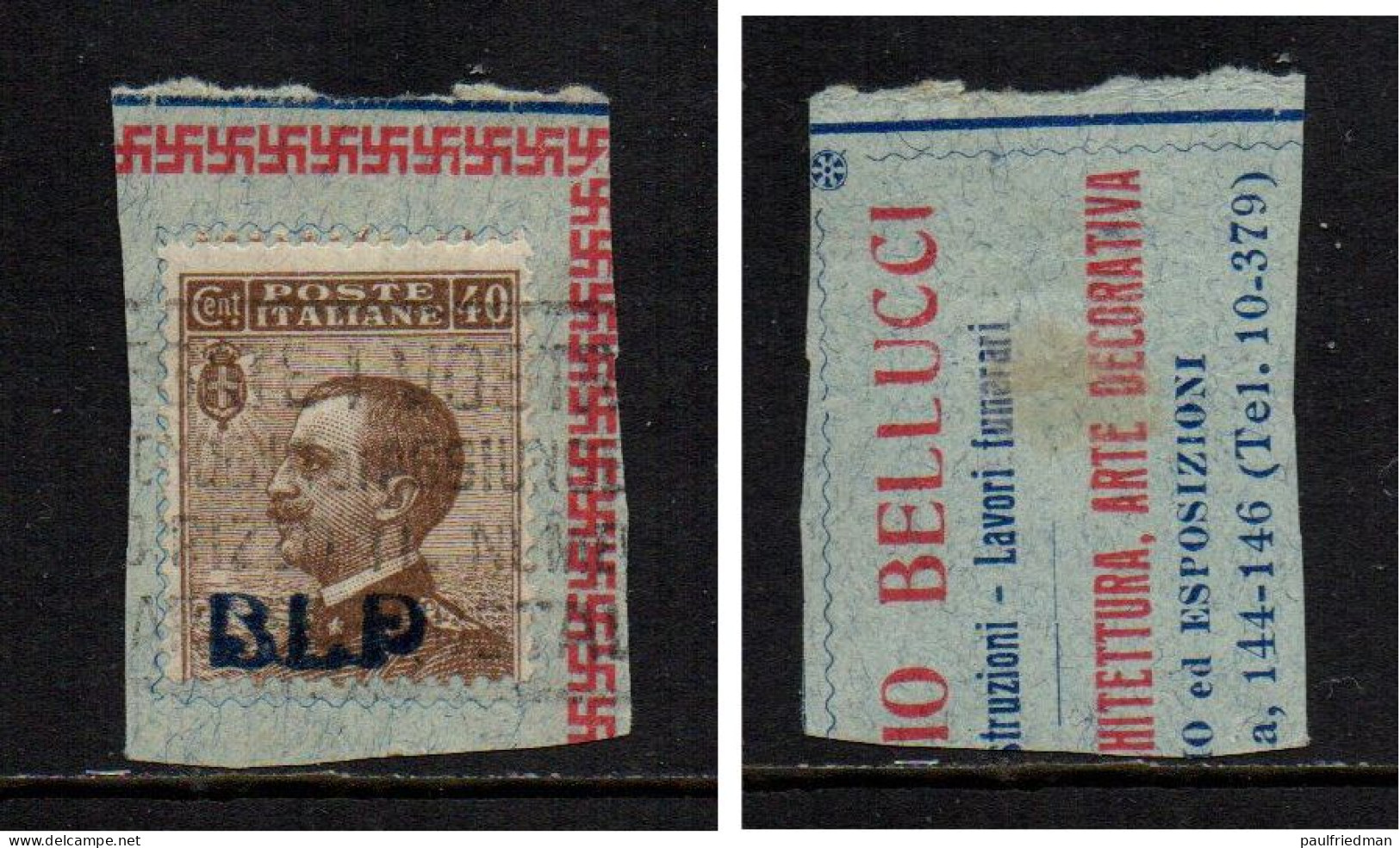 Regno 1920 - BLP 40 C. I Tipo Su Frammento - Soprastampa Azzurro Nera - Usato - Oblitérés