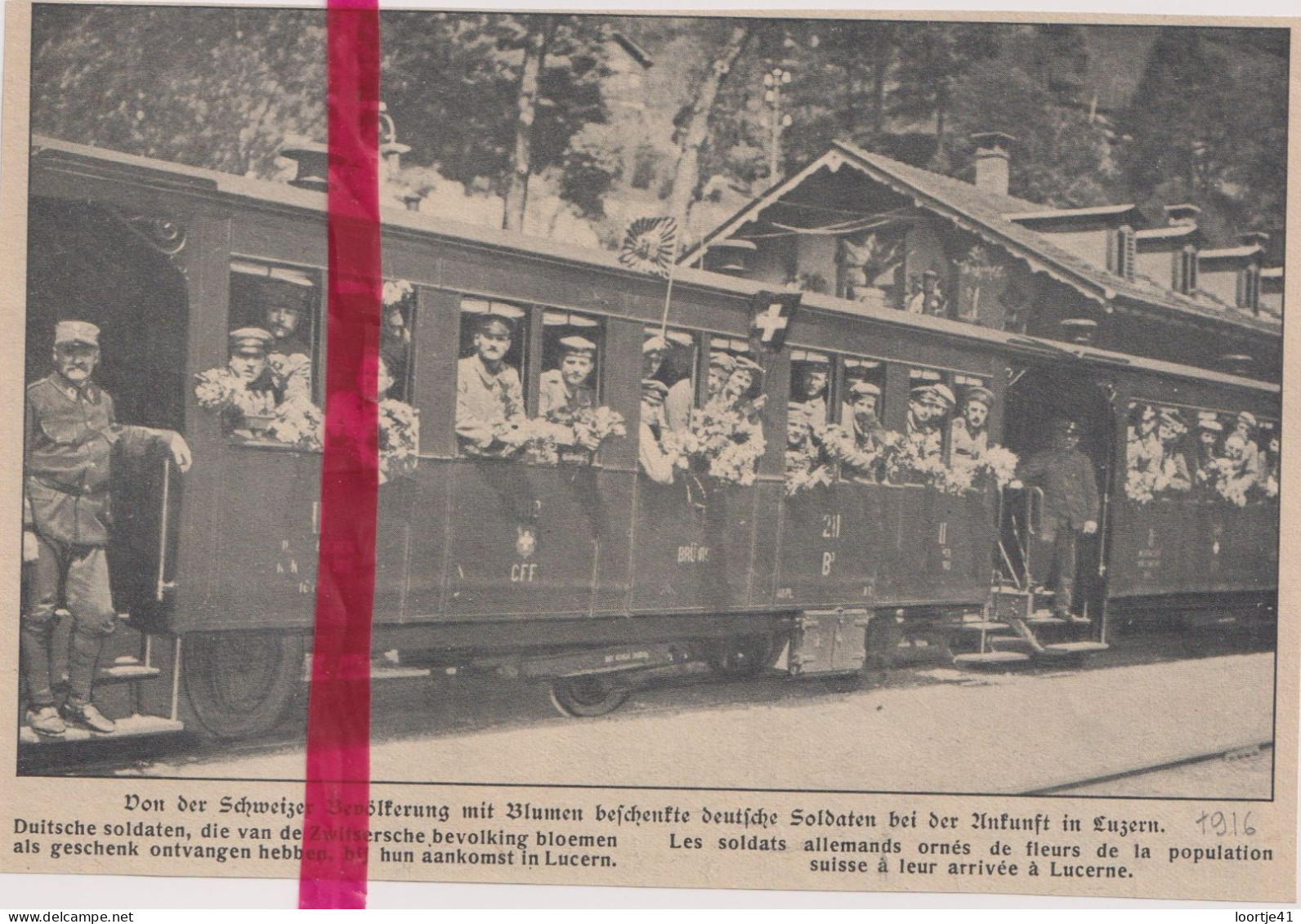 Oorlog Guerre 14/18 - Luzern, Lucerne - Arrivé Soldats Allemands - Orig. Knipsel Coupure Tijdschrift Magazine - 1916 - Unclassified