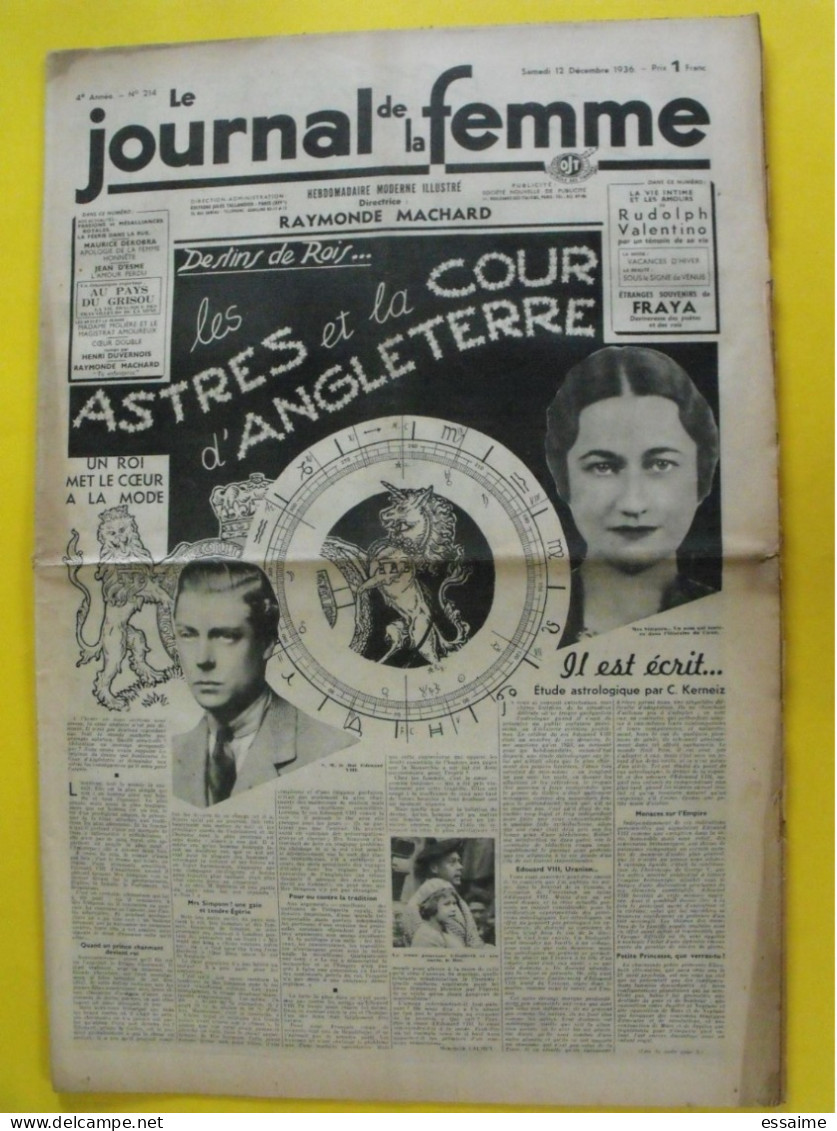 4 N° De Le Journal De La Femme De 1936. Revue Féminine Fred Astaire Rudolph Valentino Fraya Maryse Bastié Sympson Chine - 1900 - 1949