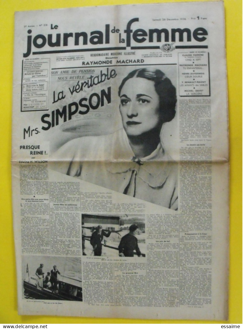 4 N° De Le Journal De La Femme De 1936. Revue Féminine Fred Astaire Rudolph Valentino Fraya Maryse Bastié Sympson Chine - 1900 - 1949