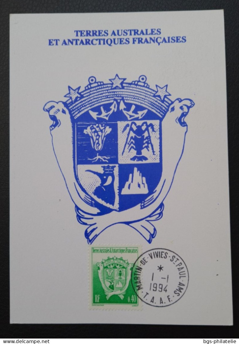 TAAF, T Numéros 184 Et N° 186 Au Dos Oblitérés De St PAUL Le 1/1/1994 Sur Carte. - Briefe U. Dokumente