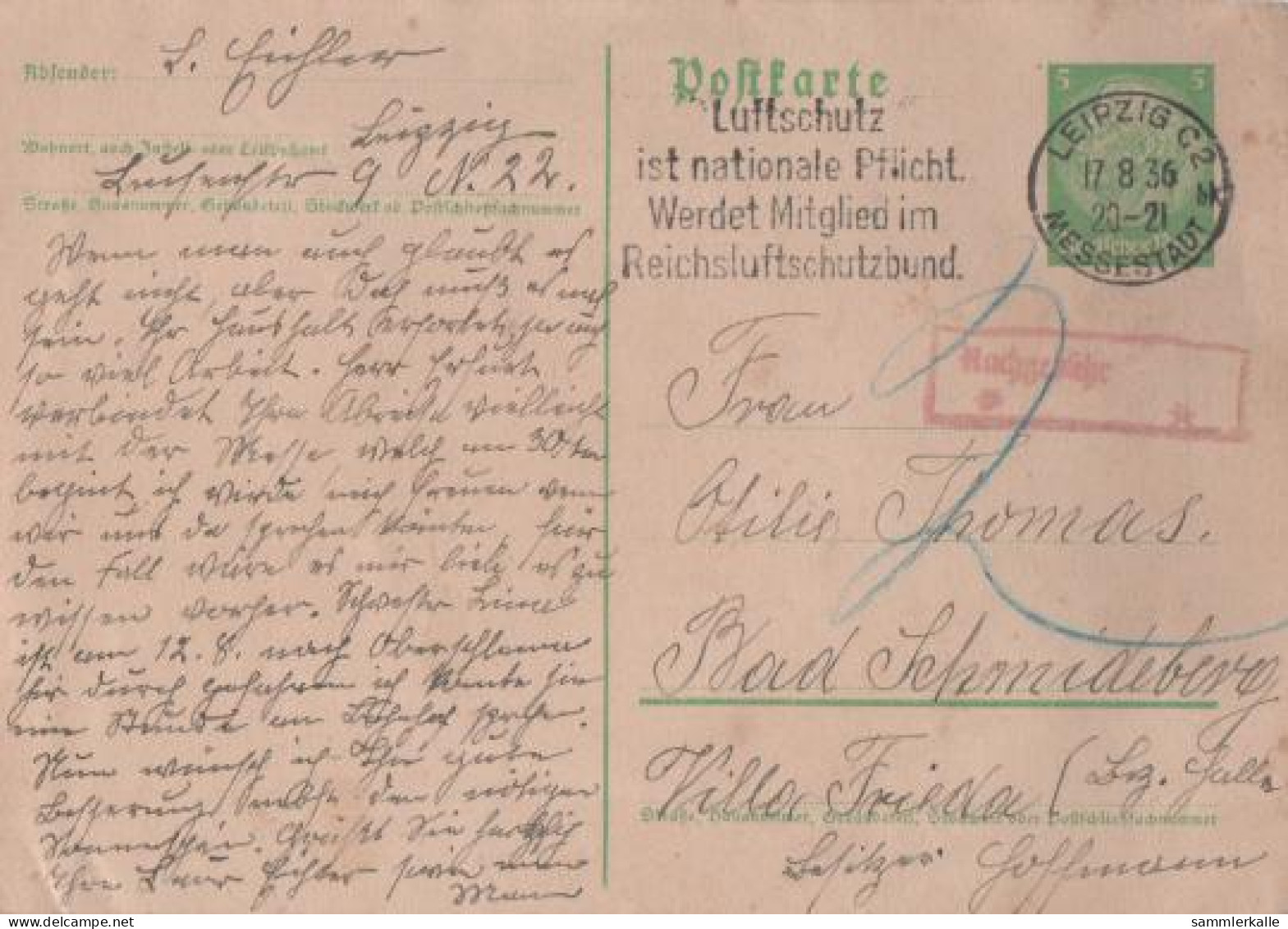 9889 - Postkarte - 1936 - Postal Services