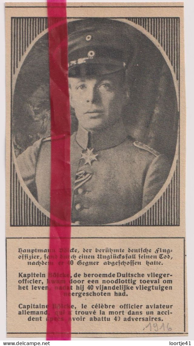 Oorlog Guerre 14/18 - Piloot Aviateur Peter Bölcke - Orig. Knipsel Coupure Tijdschrift Magazine - 1916 - Non Classés