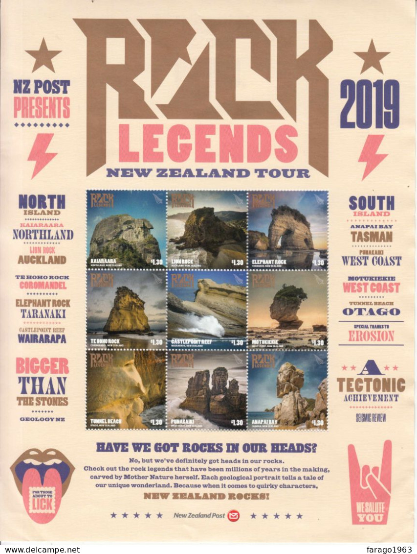 2019 New Zealand Rock Legends Geology Souvenir Sheet MNH @ BELOW FACE VALUE * Creases To Bottom Corners Stamps OK* - Neufs