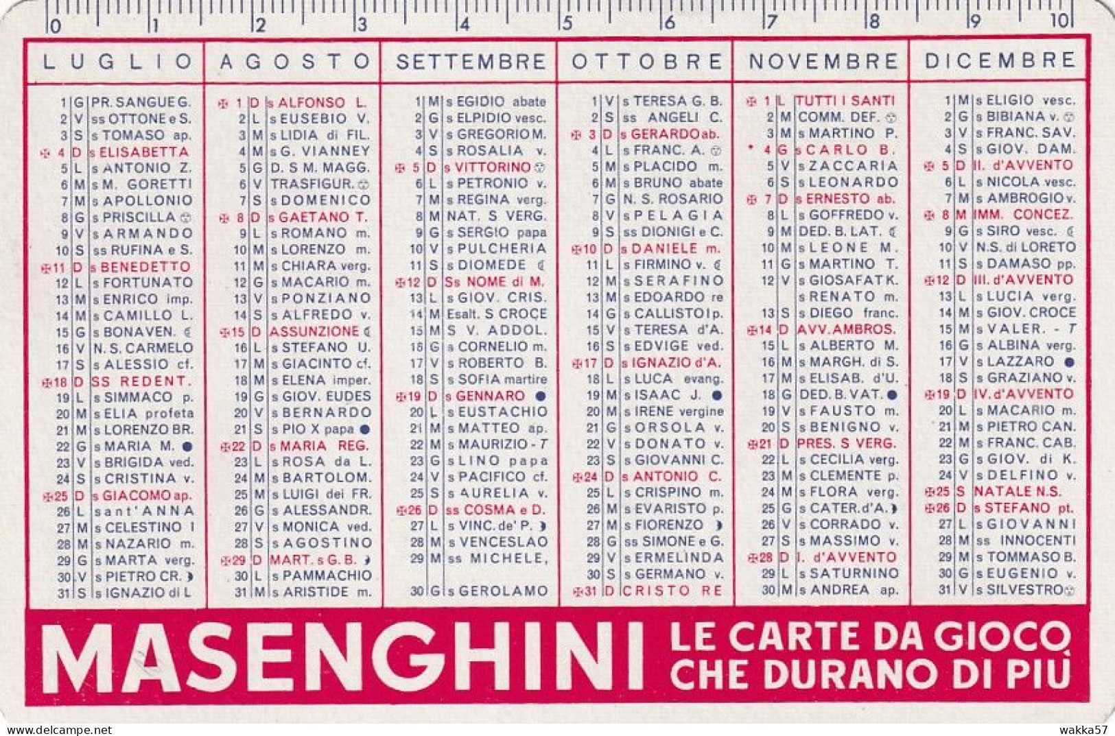 XK 666 Calendarietto Tascabile Carte Da Gioco Masenghini Bergamo 1971 - Small : 1971-80