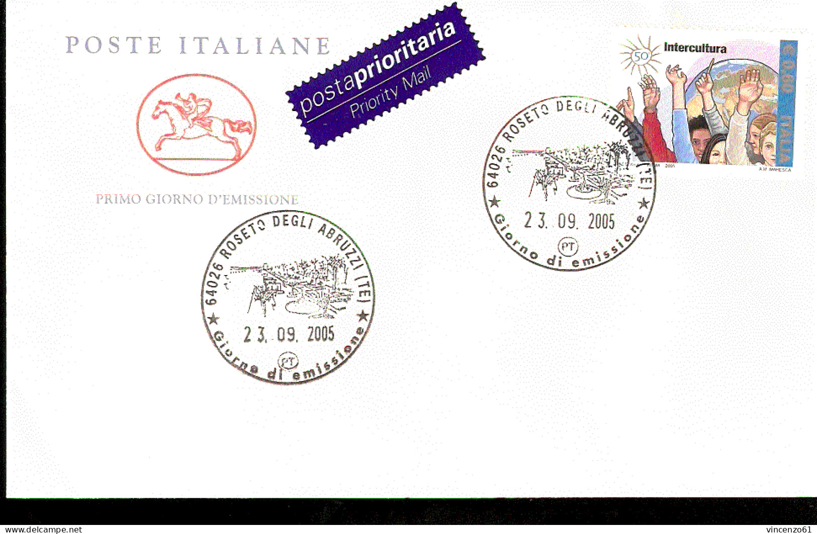 2005 ANNULLO FDC Cinquantenario Della Fondazione Dell'Associazione Intercultura - Onlus. Posta Prioritaria. - Autres & Non Classés