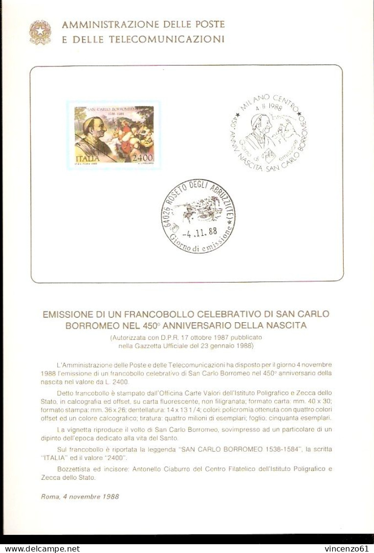 1988 BOLLETTINO 450° Anniversario Della Nascita Di San Carlo Borromeo (1538-1584) - Christianisme