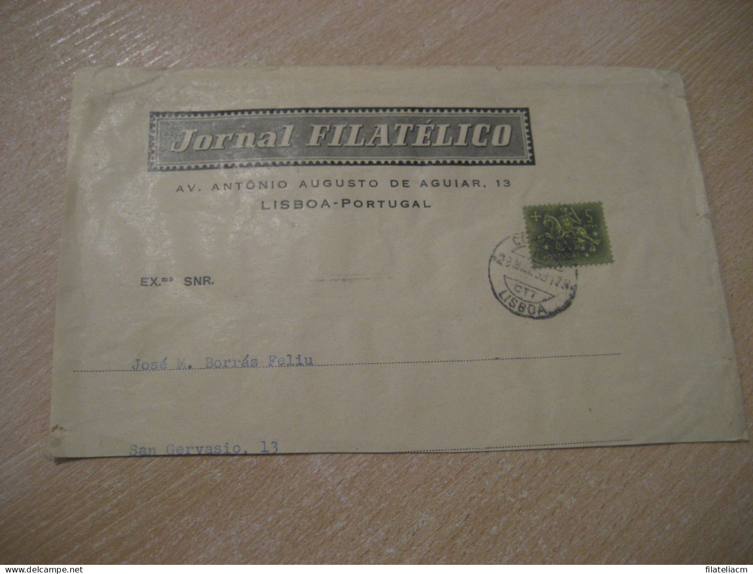 LISBOA 1958 To Barcelona Spain Cancel Jornal Filatelico Cut Cuted Cover PORTUGAL - Lettres & Documents