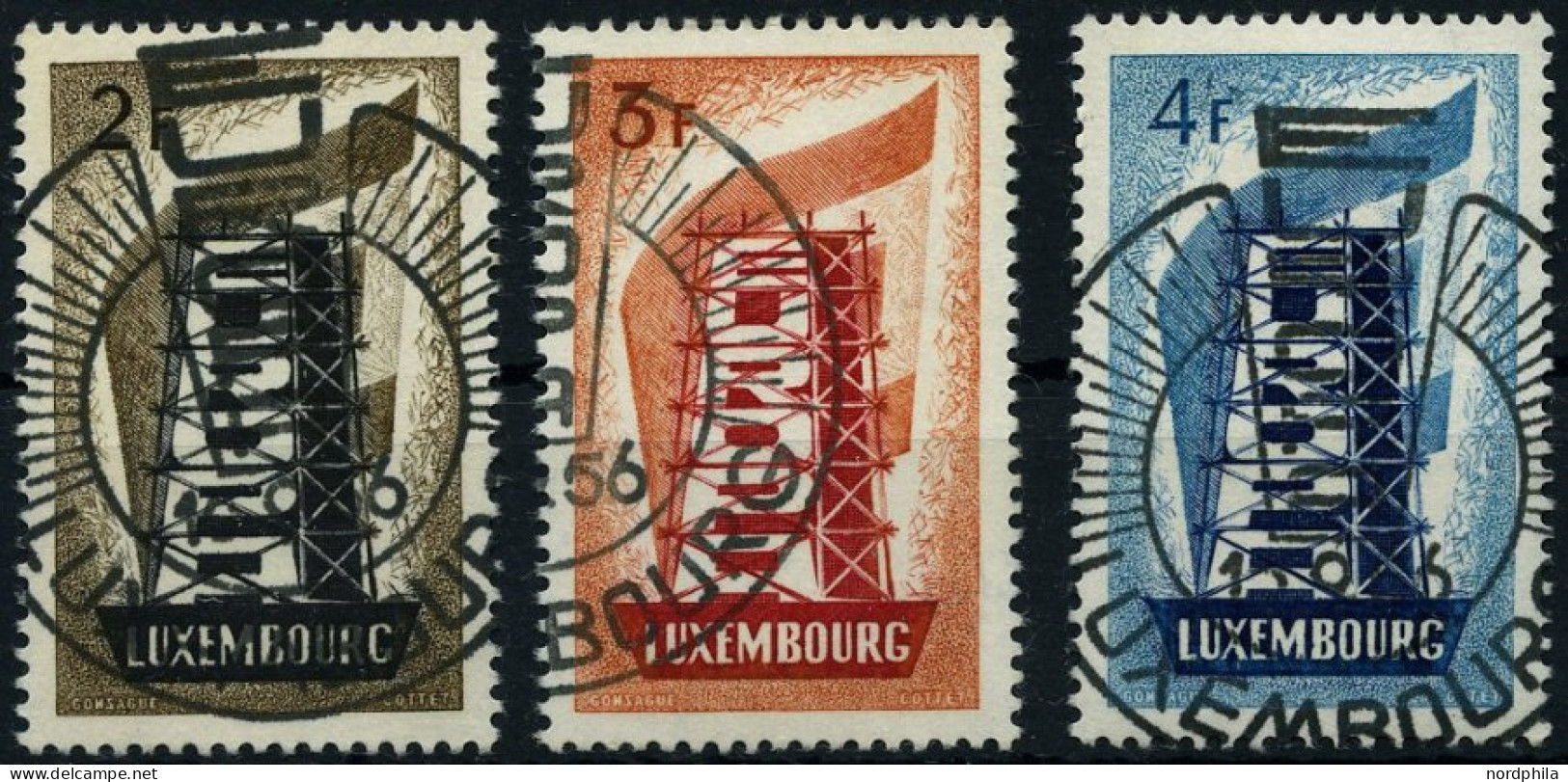 LUXEMBURG 555-57 O, 1956, Europa, Sonderstempel, Prachtsatz, Mi. 80.- - Gebraucht