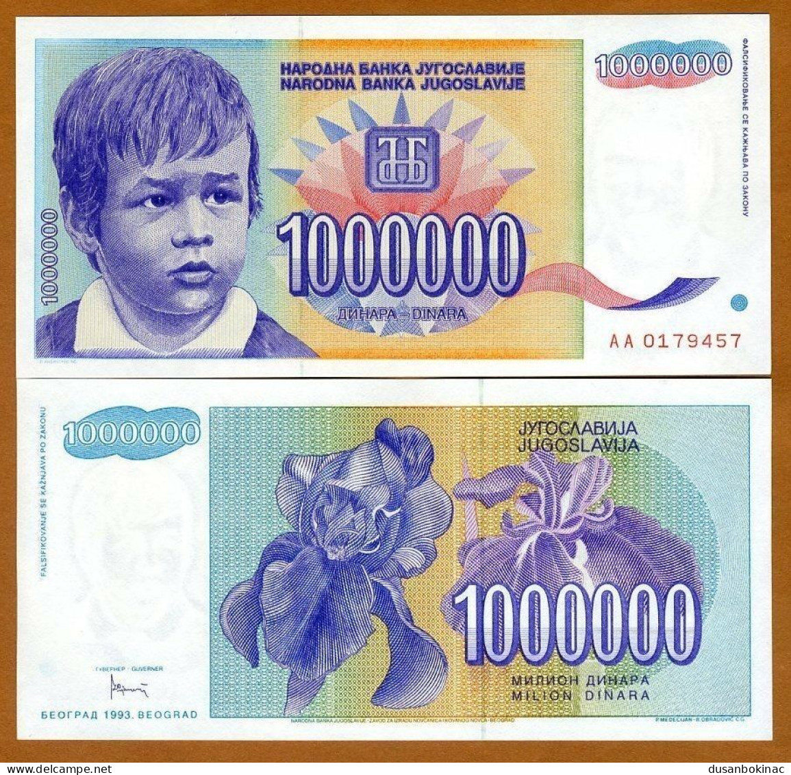 Yugoslavia-1 000 000 Dinara 1993 UNC Perunika UNC - Yougoslavie