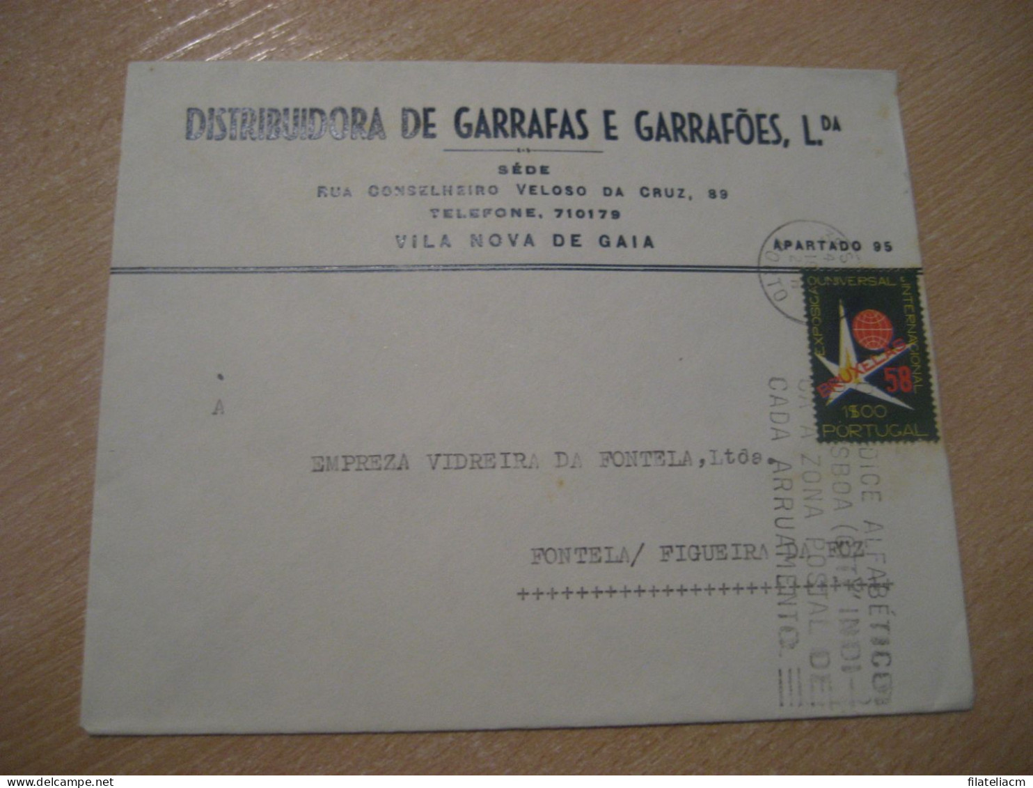 PORTO 1958 To Fontela Figueira Da Foz Bruxelles Belgium Cancel Vila Nova De Gaia Garrafas Cover PORTUGAL - Briefe U. Dokumente