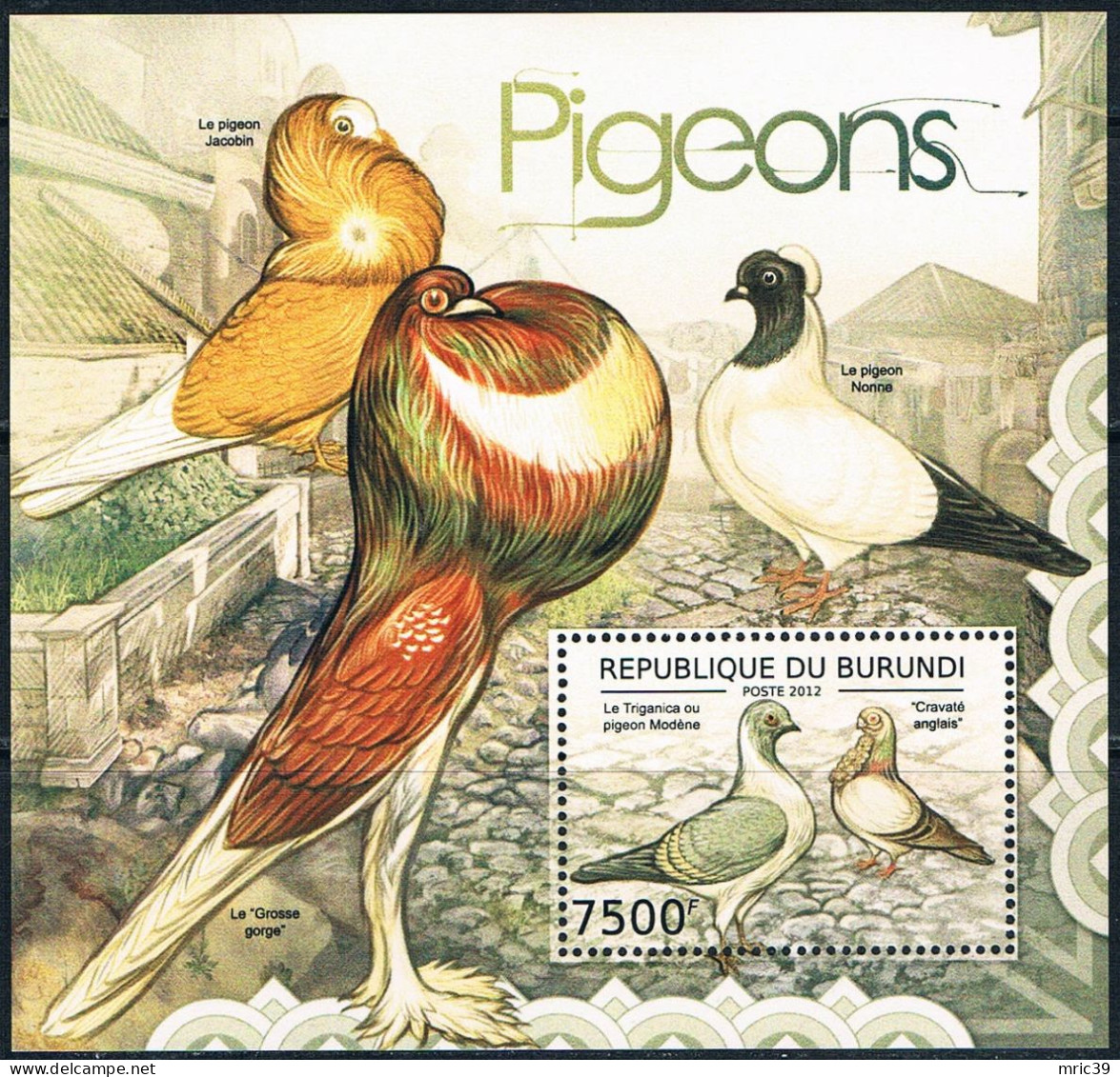 Bloc Sheet Oiseaux Birds Pigeons  Neuf  MNH **  Burundi 2012 - Palomas, Tórtolas
