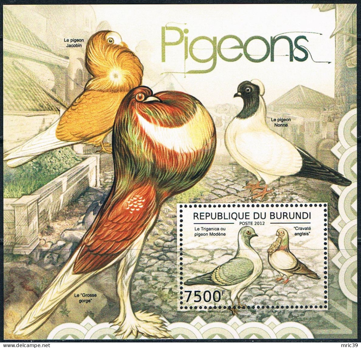 Bloc Sheet Oiseaux Birds Pigeons  Neuf  MNH **  Burundi 2012 - Duiven En Duifachtigen