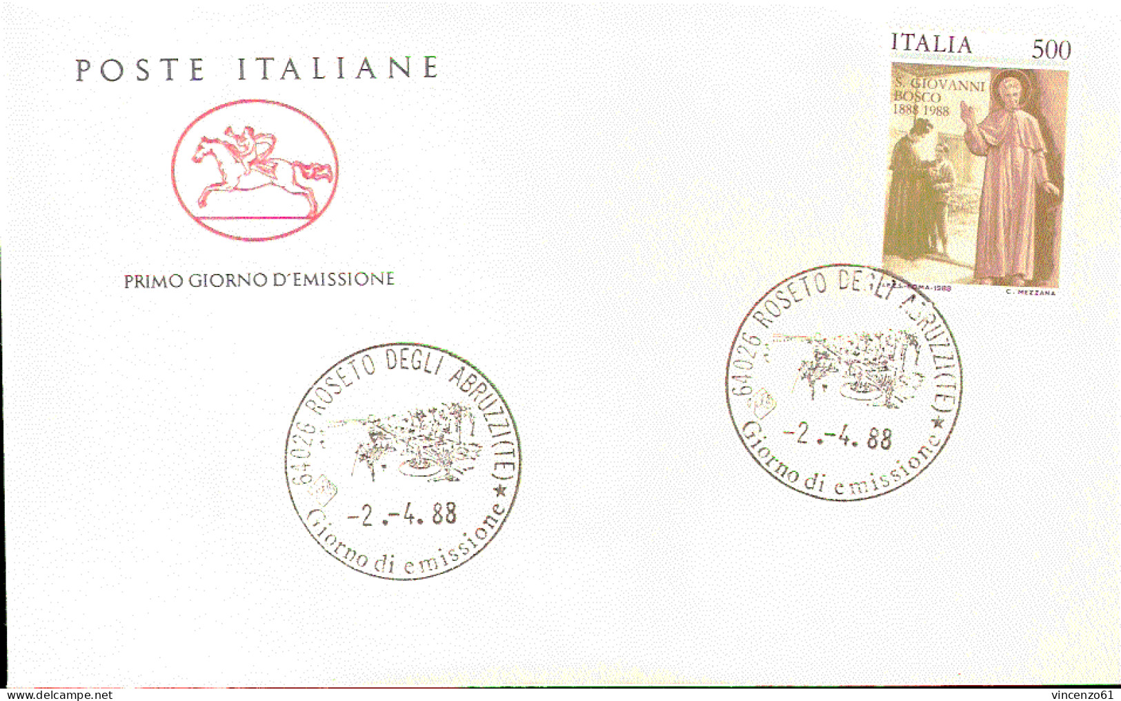 1988 BUSTA CON ANNULLO FDC Centenario Della Morte Di San Giovanni Bosco (1815-1888). - Christianisme