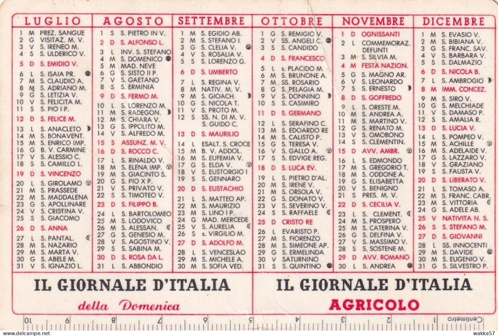XK 669 Calendarietto Tascabile 1959 Il Giornale D'Italia - Kleinformat : 1941-60