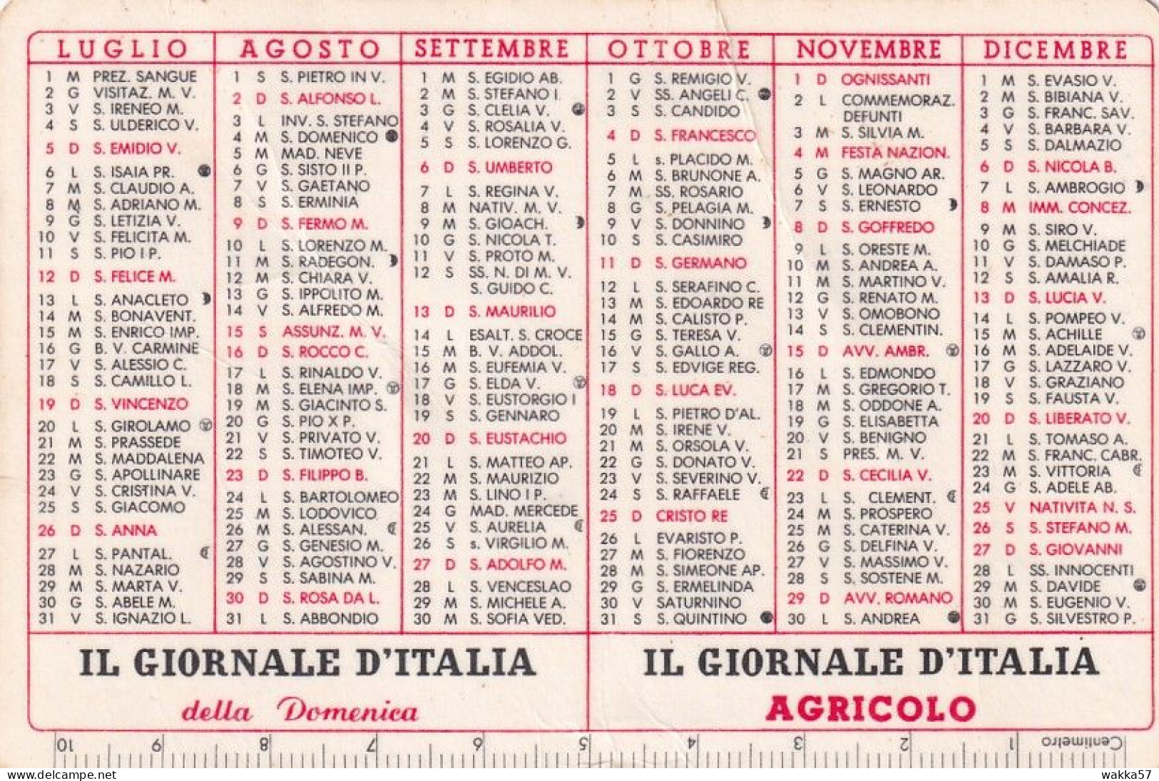 XK 669 Calendarietto Tascabile 1959 Il Giornale D'Italia - Formato Piccolo : 1941-60