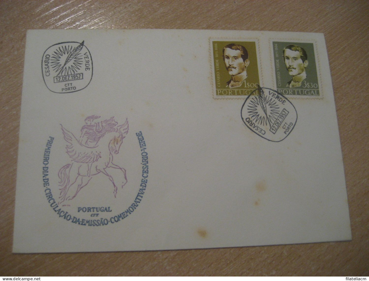 PORTO 1957 Cesario Verde Poet Poetry Literature FDC Cancel Mythology Mythologie Cover PORTUGAL - Brieven En Documenten