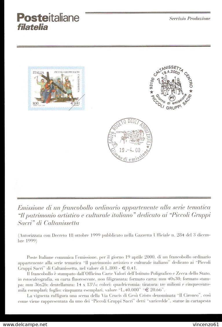 2000 Bollettino Il Patrimonio Artistico E Culturale Italiano. I ``Piccoli Gruppi Sacri’’ Di Caltanissetta. - Cristianismo