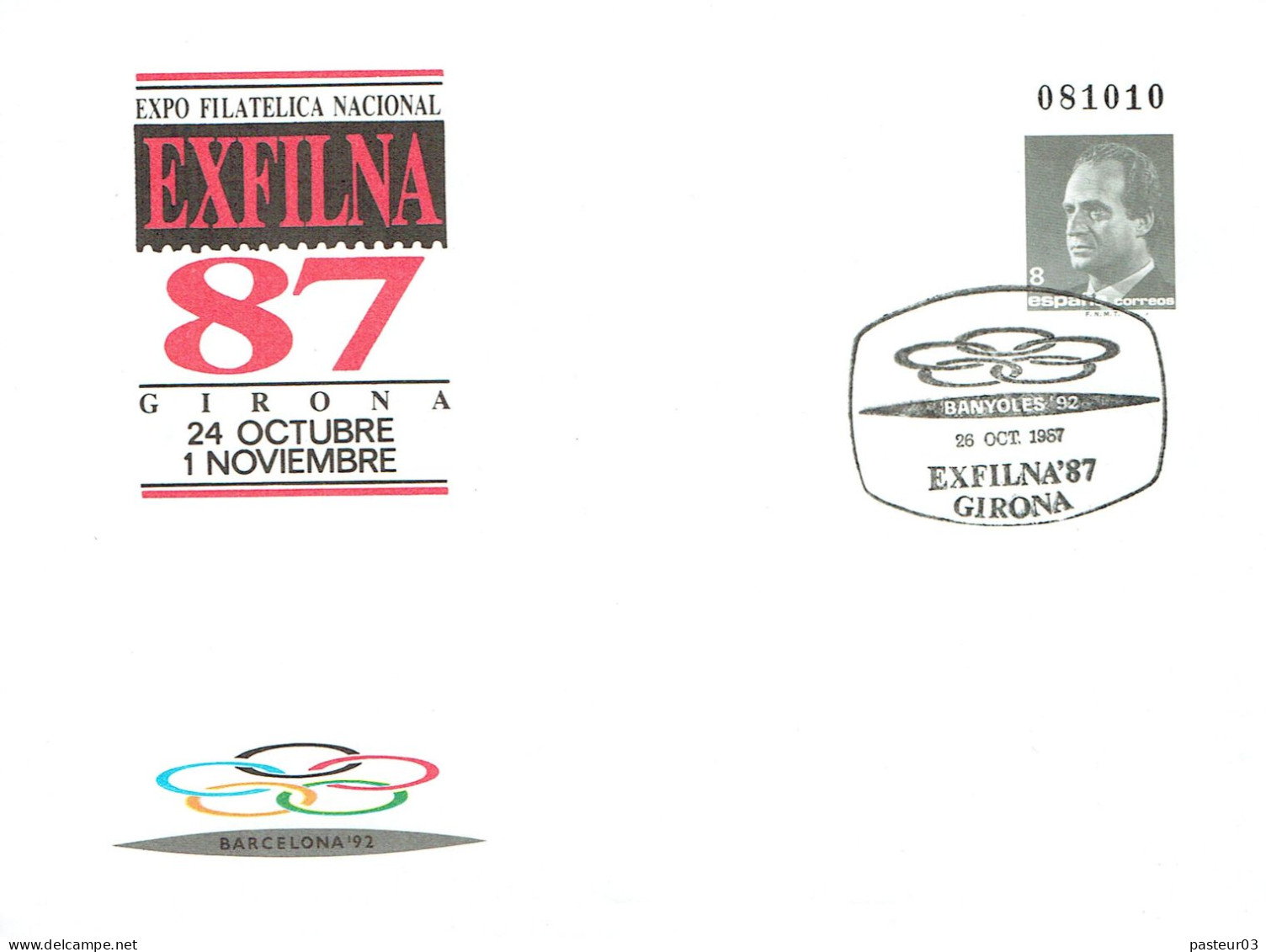 Espagne Premier Jour Exposition Nationale EXFILNA à Gérone 1987  Timbre Annulés Administrativement - 1931-....