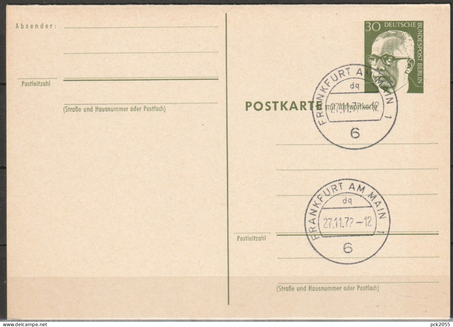 Berlin Ganzsache 1971/72 Mi.-Nr. P 89 Tagesstempel FRANKFURT 27.11.72  ( PK 612 ) - Postkarten - Gebraucht