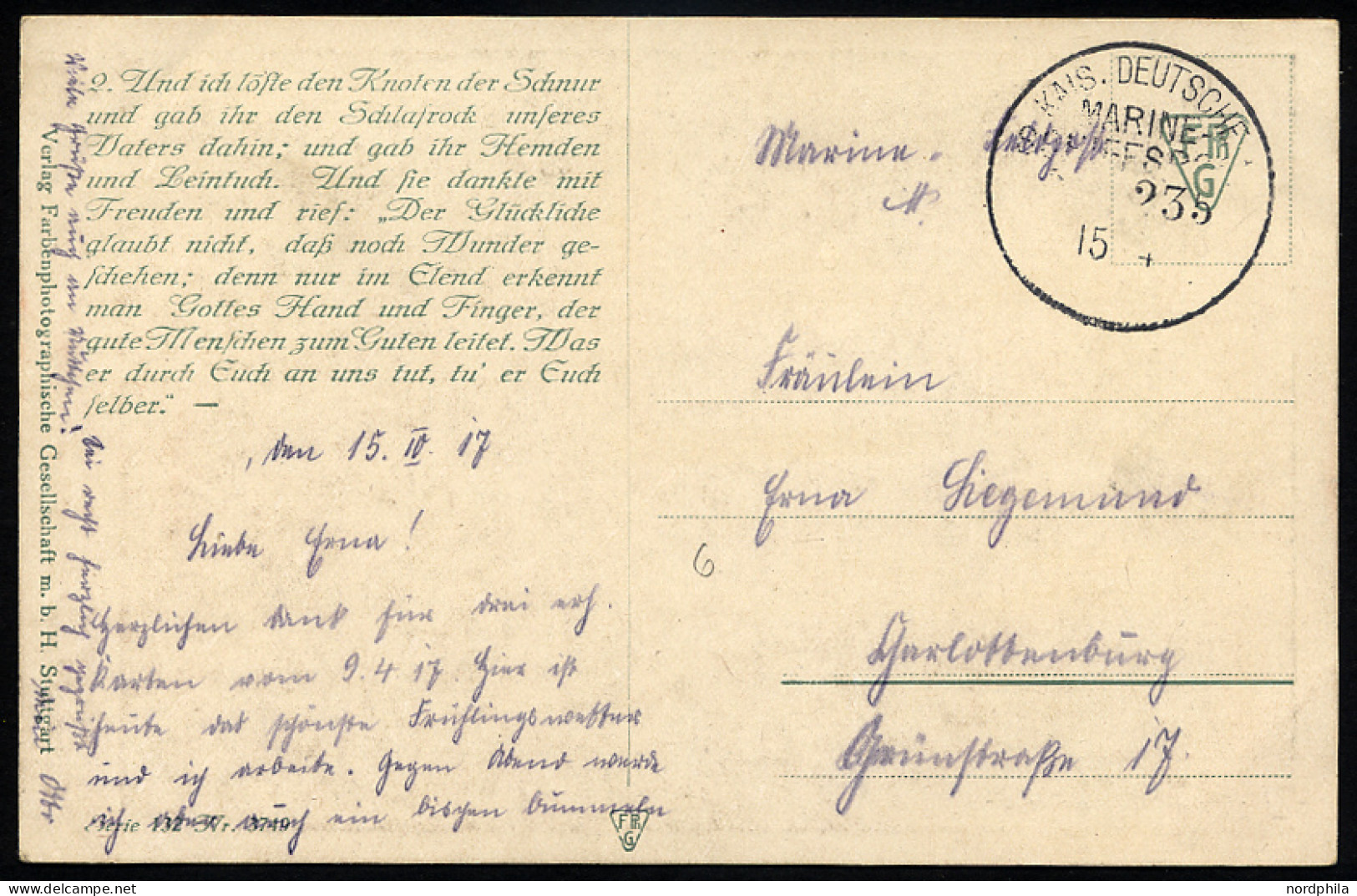 MSP VON 1914 - 1918 235 (2. Halbflottille Der Handelsschutzflottille), 15.10.1917, Feldpost-Künstlerkarte Nach Charlotte - Marittimi