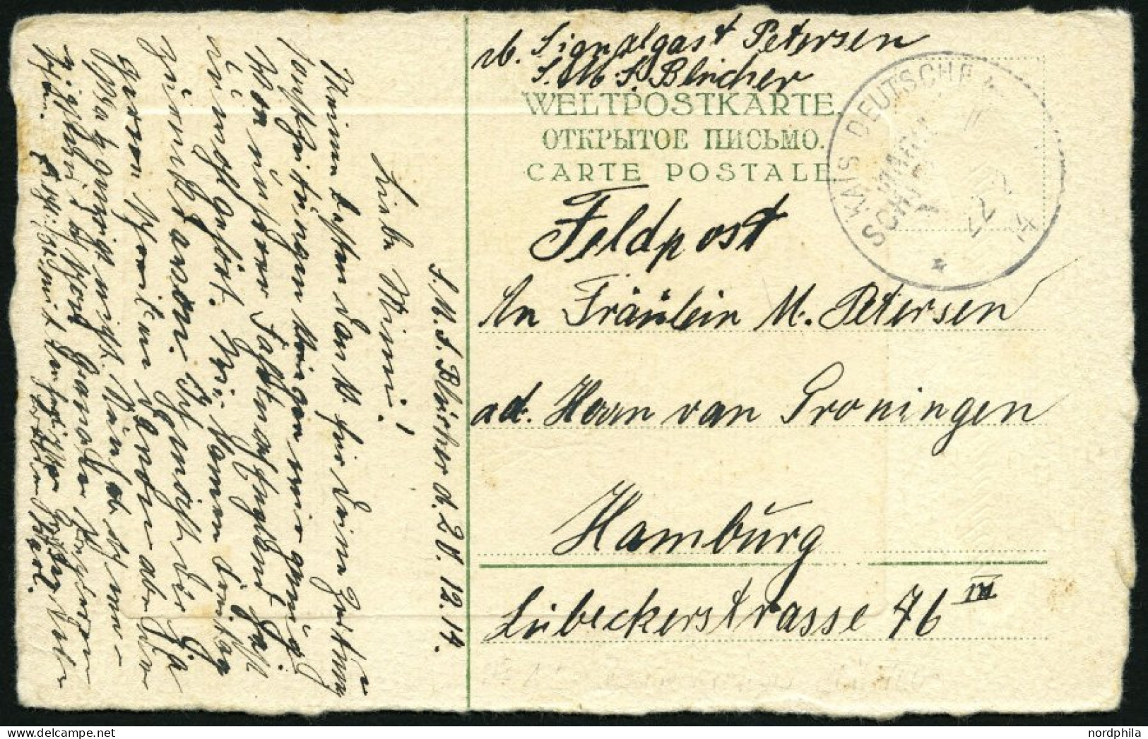 MSP VON 1914 - 1918 12 (BLÜCHER), 22.12.14, Feldpostkarte, Pracht - Maritiem