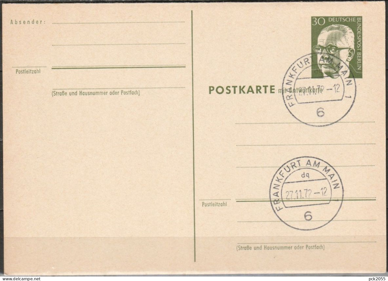 Berlin Ganzsache 1971/72 Mi.-Nr. P 89 Tagesstempel FRANKFURT 27.11.72  ( PK 301 ) - Postkarten - Gebraucht