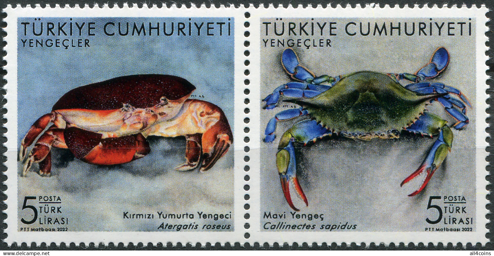 Turkey 2022. Crabs Of Turkey (MNH OG) Block Of 2 Stamps - Ungebraucht