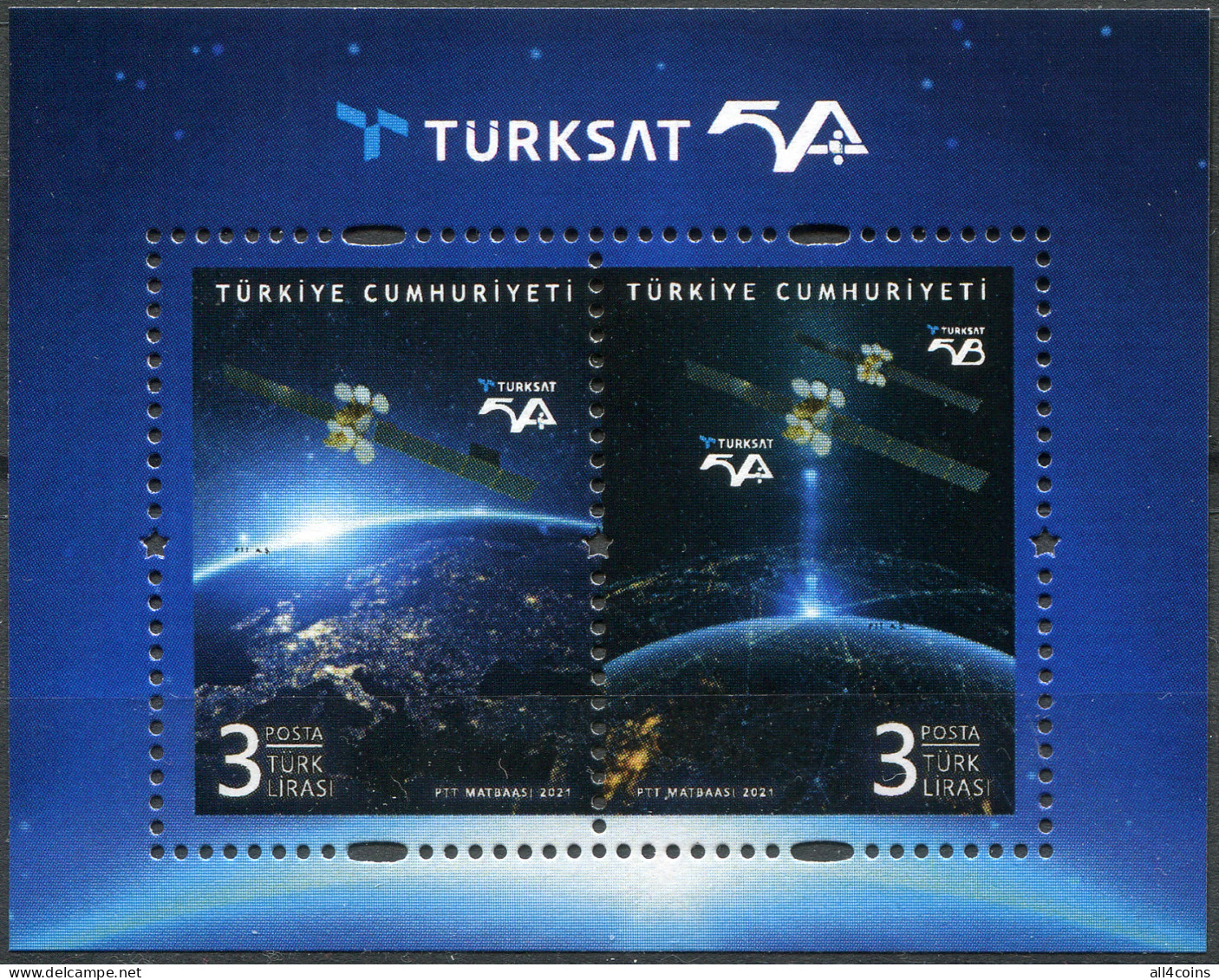 Turkey 2021. Launch Of Türksat 5A (MNH OG) Souvenir Sheet - Neufs